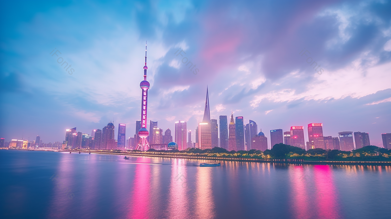 珠江夜景大湾区粉蓝色浪漫的天空和海面倒影城市摄影都市美景摄影旅游城,高清,摄影图,摄影图片,图片大全,摄影图免费下载